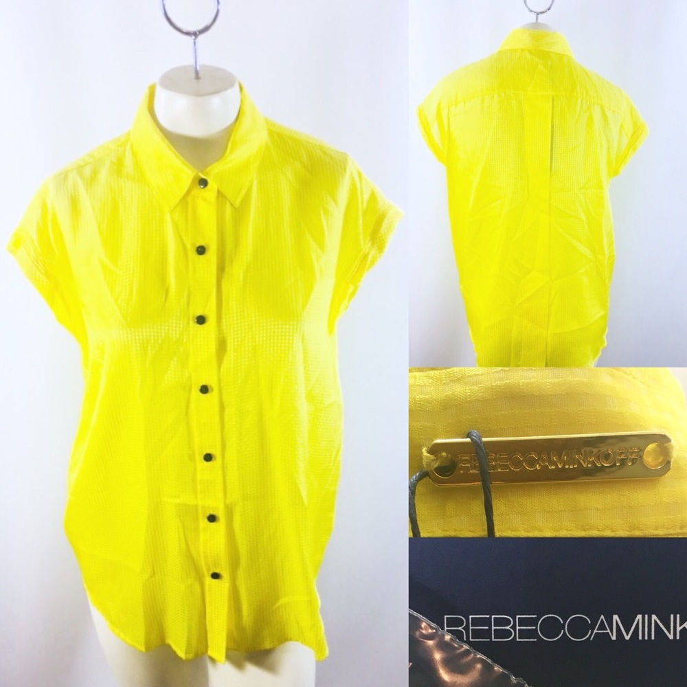 Rebecca Minkoff Yellow Paolo top size 8 Silk top